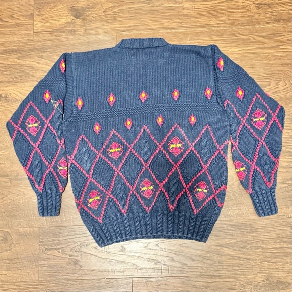Vintage Heather & Tweed Hand Knitted Cable Knit Navy Christmas Sweater Size L - Picture 2 of 4